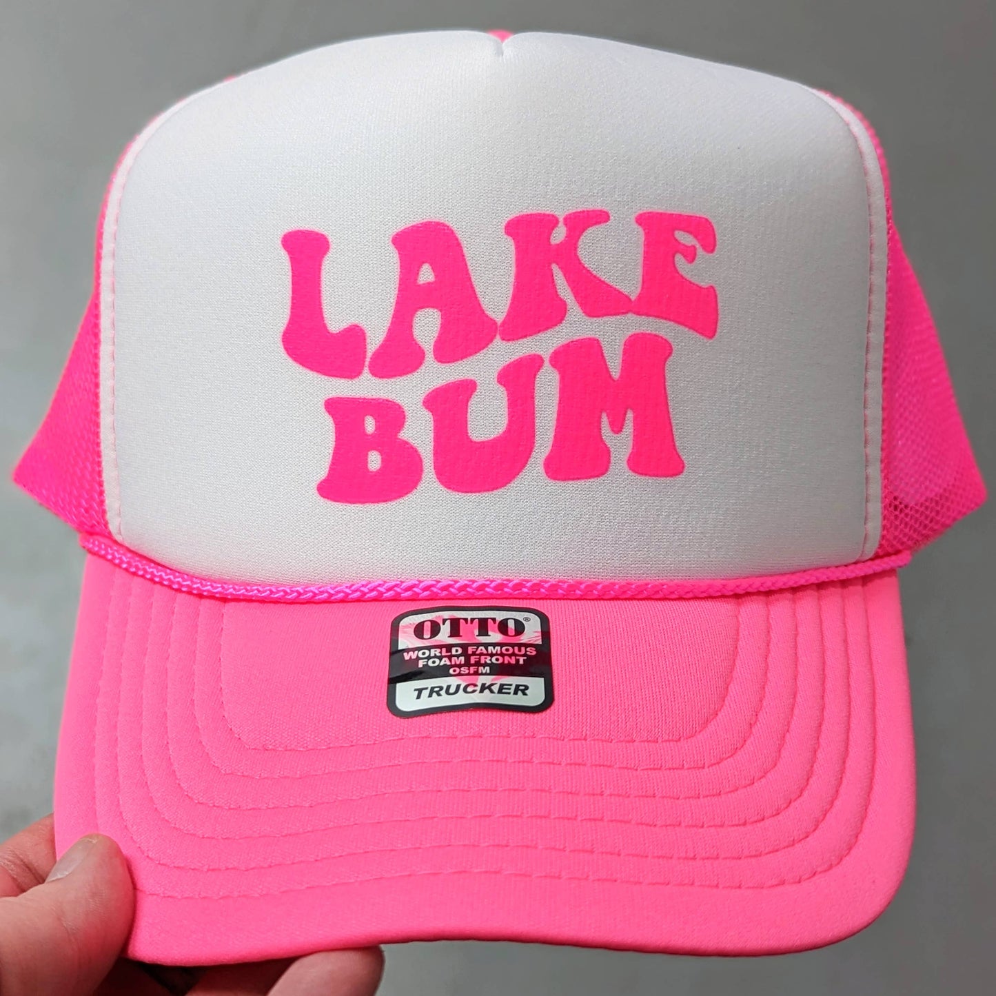 Lake Bum Neon Foam Trucker Hat: Neon Green / Neon Pink
