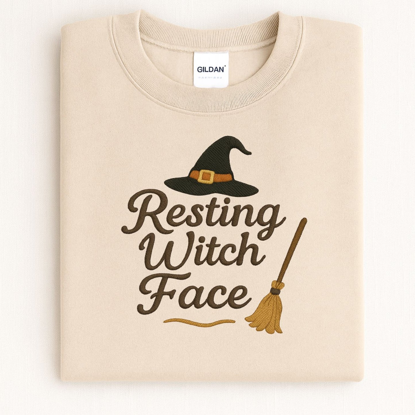Witchy Embroidered Halloween Sweatshirt – Cozy “Resting Witch Face” Pullover for Spooky Season Vibes