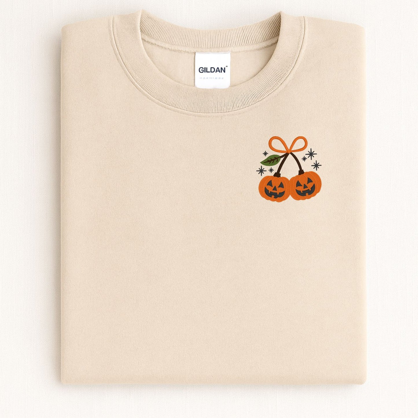 Pumpkin Pair Embroidered Crewneck Sweatshirt – Cozy Fall Halloween Aesthetic