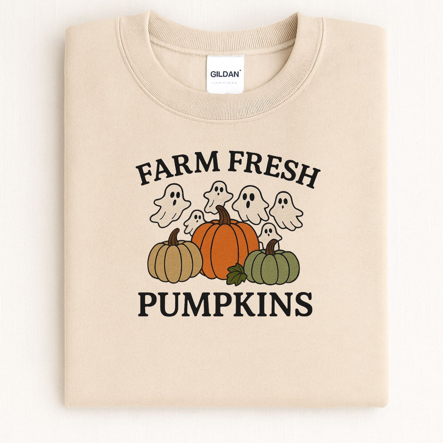 Farm Fresh Pumpkins and Ghosts Sweatshirt – Cozy Fall Embroidered Crewneck for Autumn Lovers