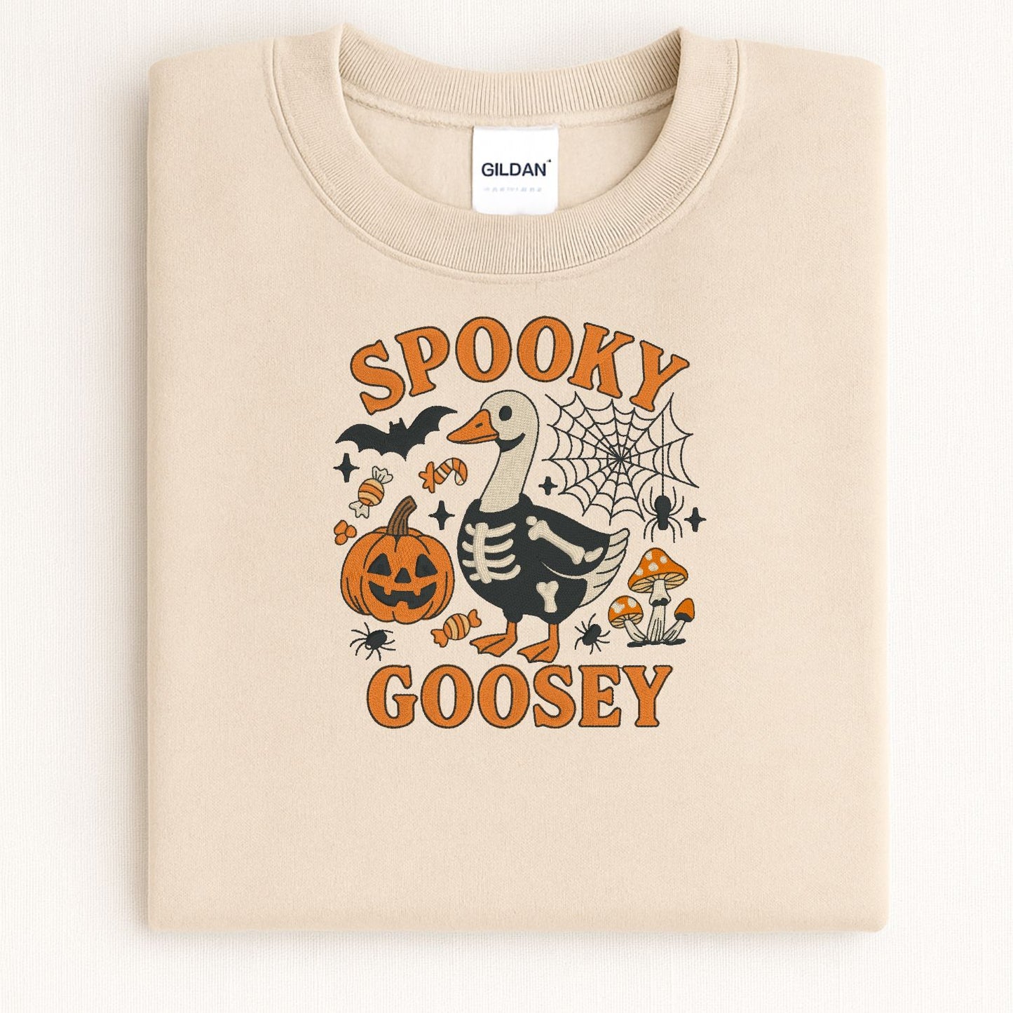 Spooky Goose Skeleton Embroidered Halloween Sweatshirt – Funny Fall Crewneck