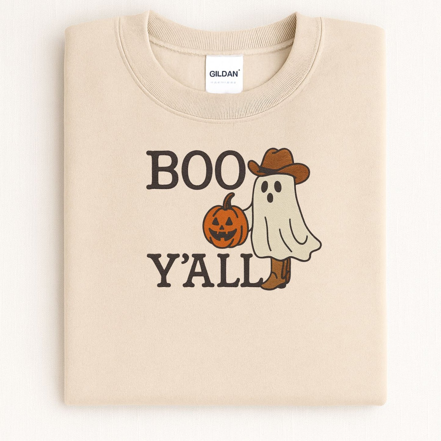 Boo Y’all Ghost Cowboy Embroidered Sweatshirt | Western Fall Halloween Crewneck