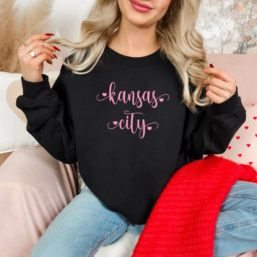 Kansas City script with hearts DTF shirt