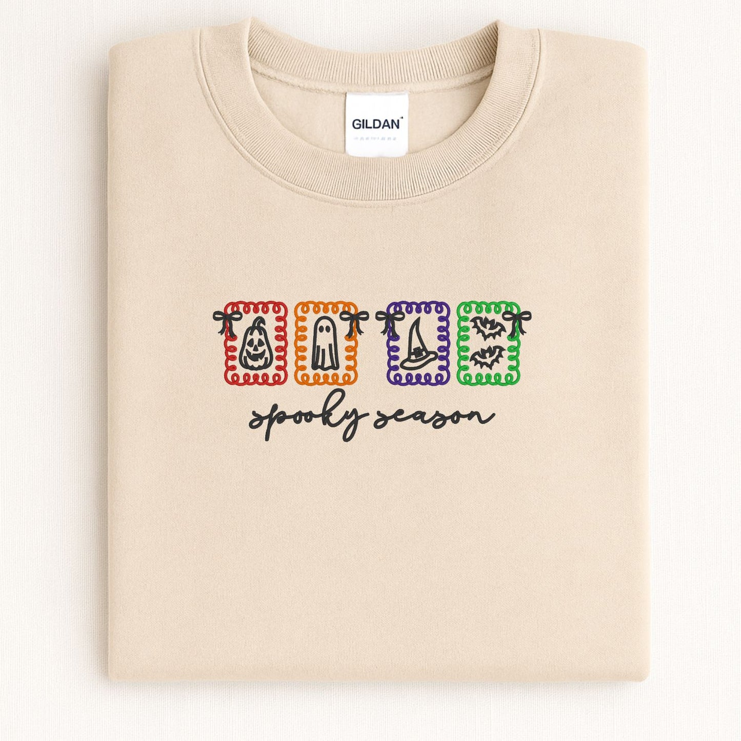 Spooky Season Embroidered Halloween Sweatshirt – Cute Ghost Fall Crewneck for Women