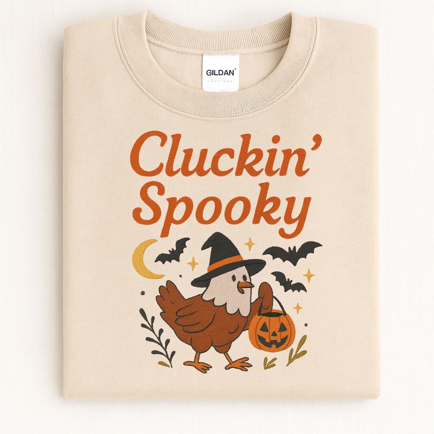 Cluckin’ Spooky Chicken Halloween Sweatshirt – Fall Embroidered Pullover for Cozy Season