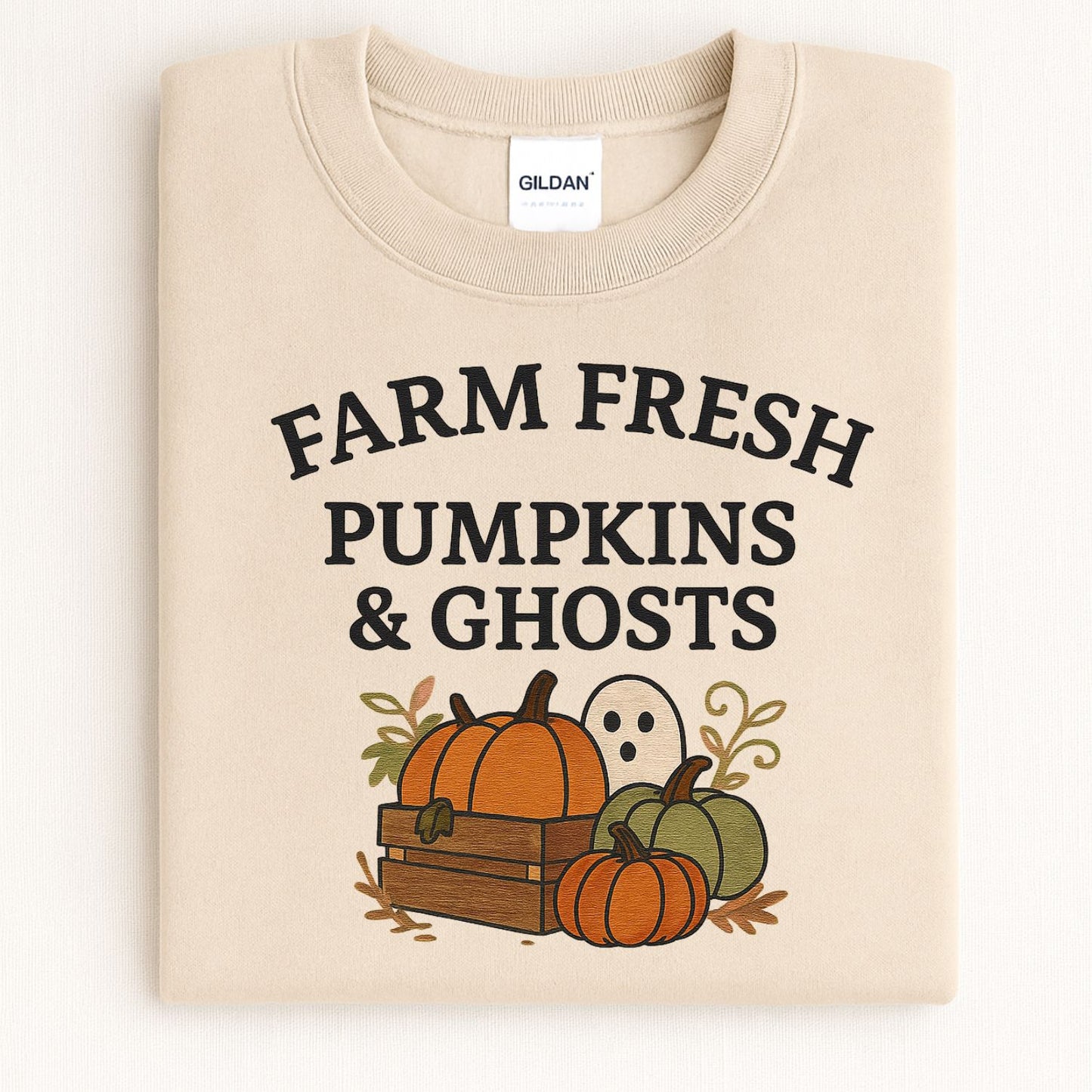 Farm Fresh Halloween Sweatshirt – Ghost & Pumpkin Embroidery Fall Crewneck