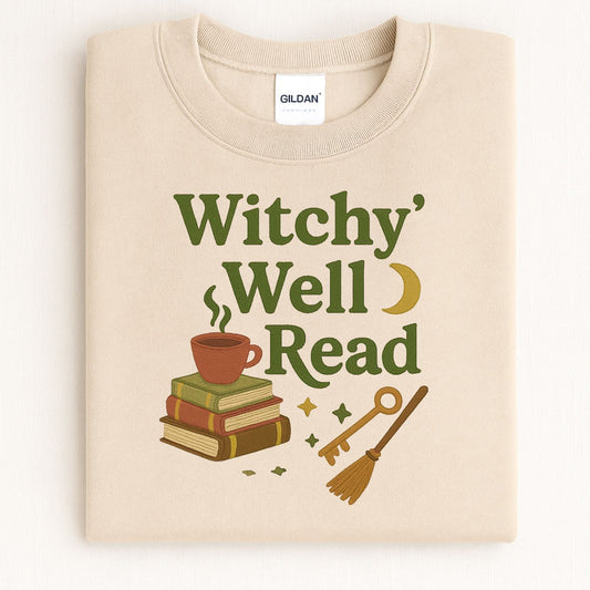 Witchy Book Lover Embroidered Sweatshirt – Spooky Autumn Cozy Reading Crewneck