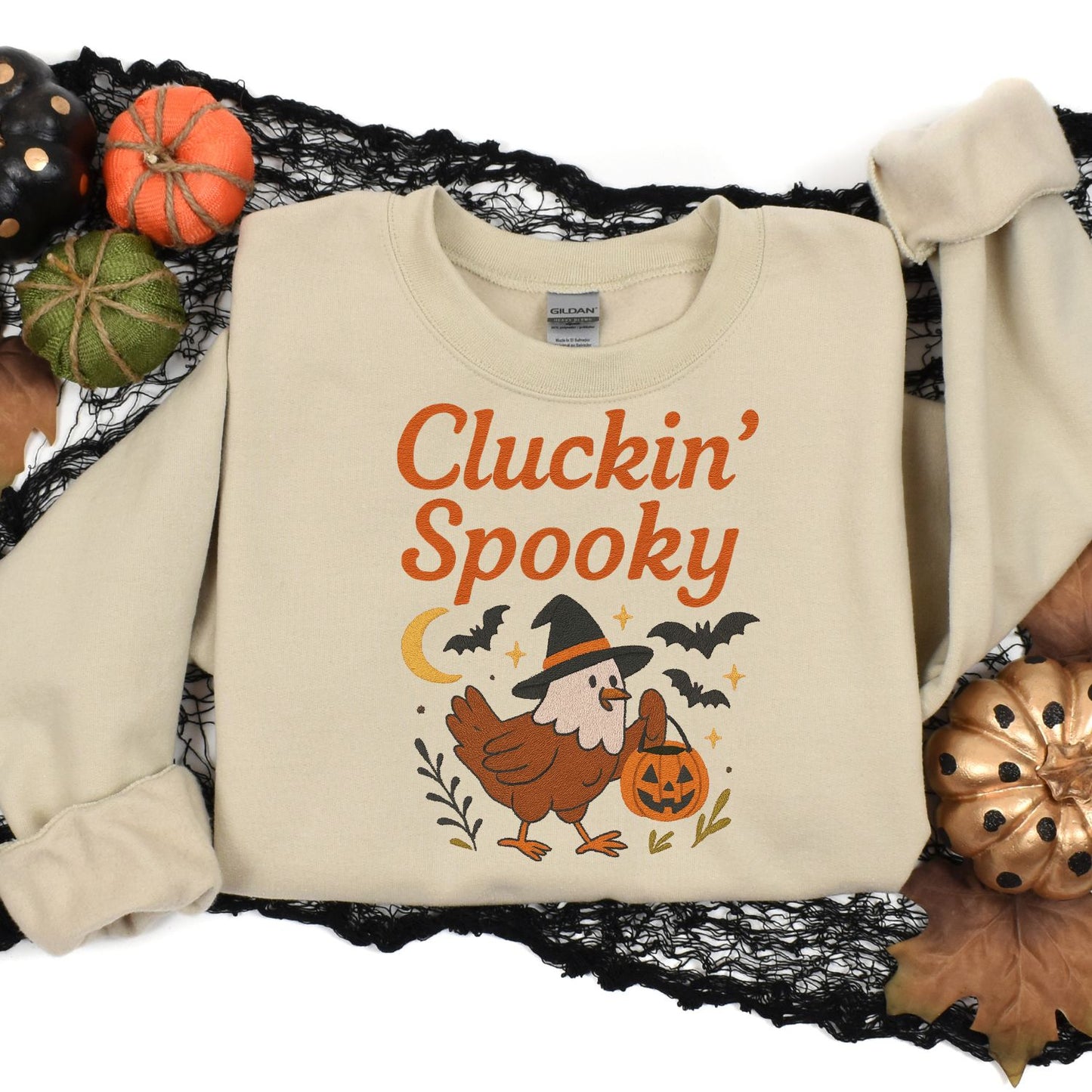 Cluckin’ Spooky Chicken Halloween Sweatshirt – Fall Embroidered Pullover for Cozy Season