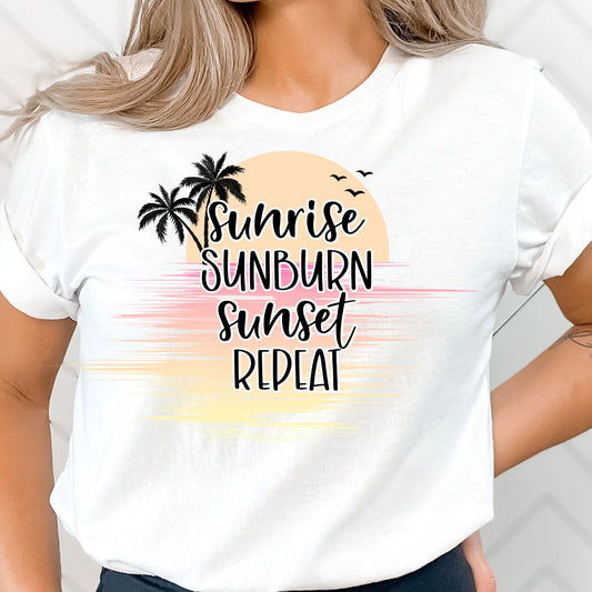 Retro Summer T-shirt or Crewneck, Sunrise Sunburn Sunset Repeat, Gift For Her