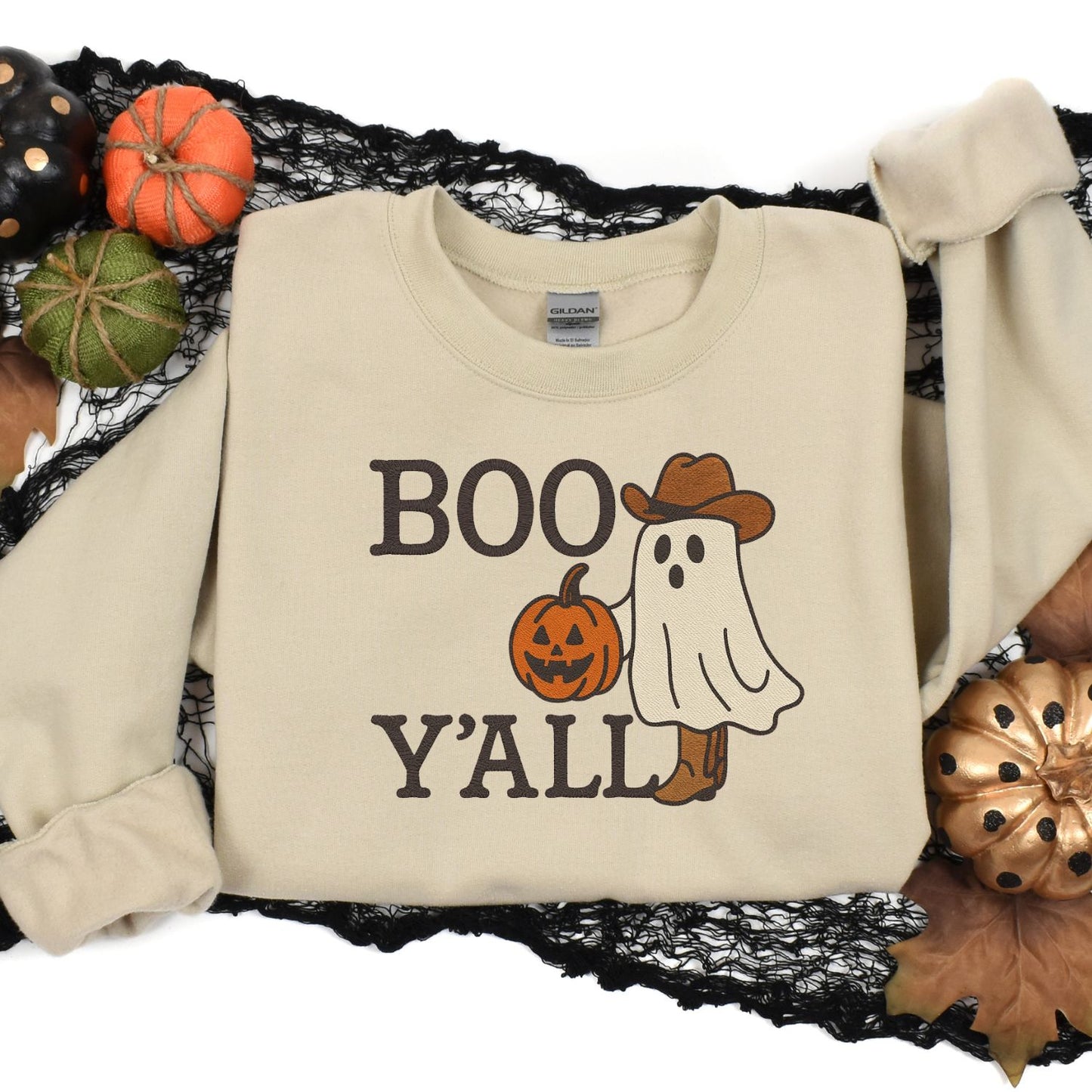Boo Y’all Ghost Cowboy Embroidered Sweatshirt | Western Fall Halloween Crewneck