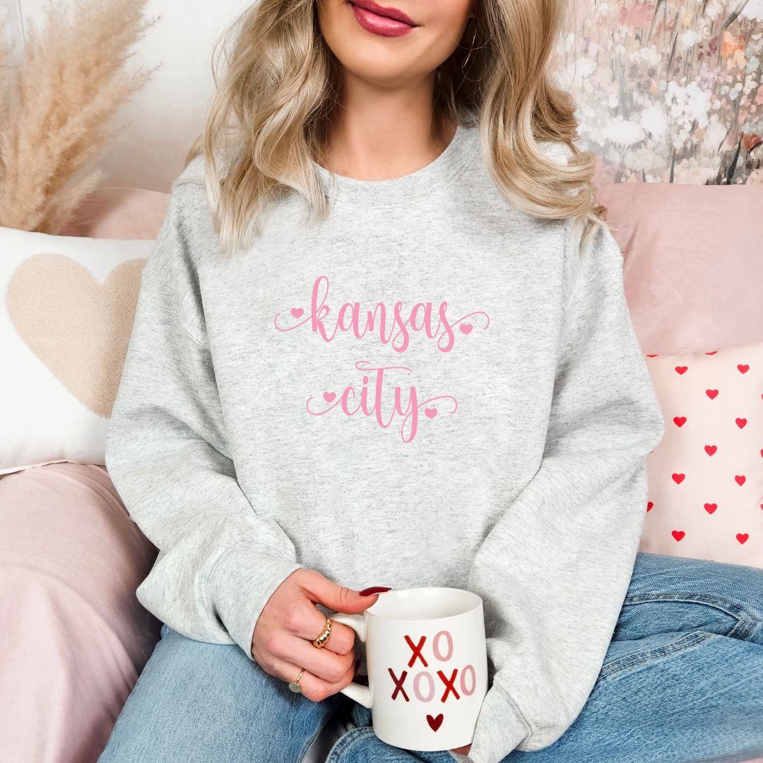 Kansas City script with hearts DTF shirt