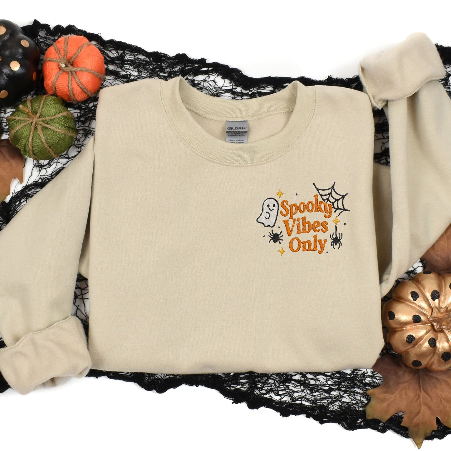 Spooky Ghost Embroidered Halloween Crewneck | Fall Cozy Sweatshirt | Cute Spiderweb Ghost Sweater