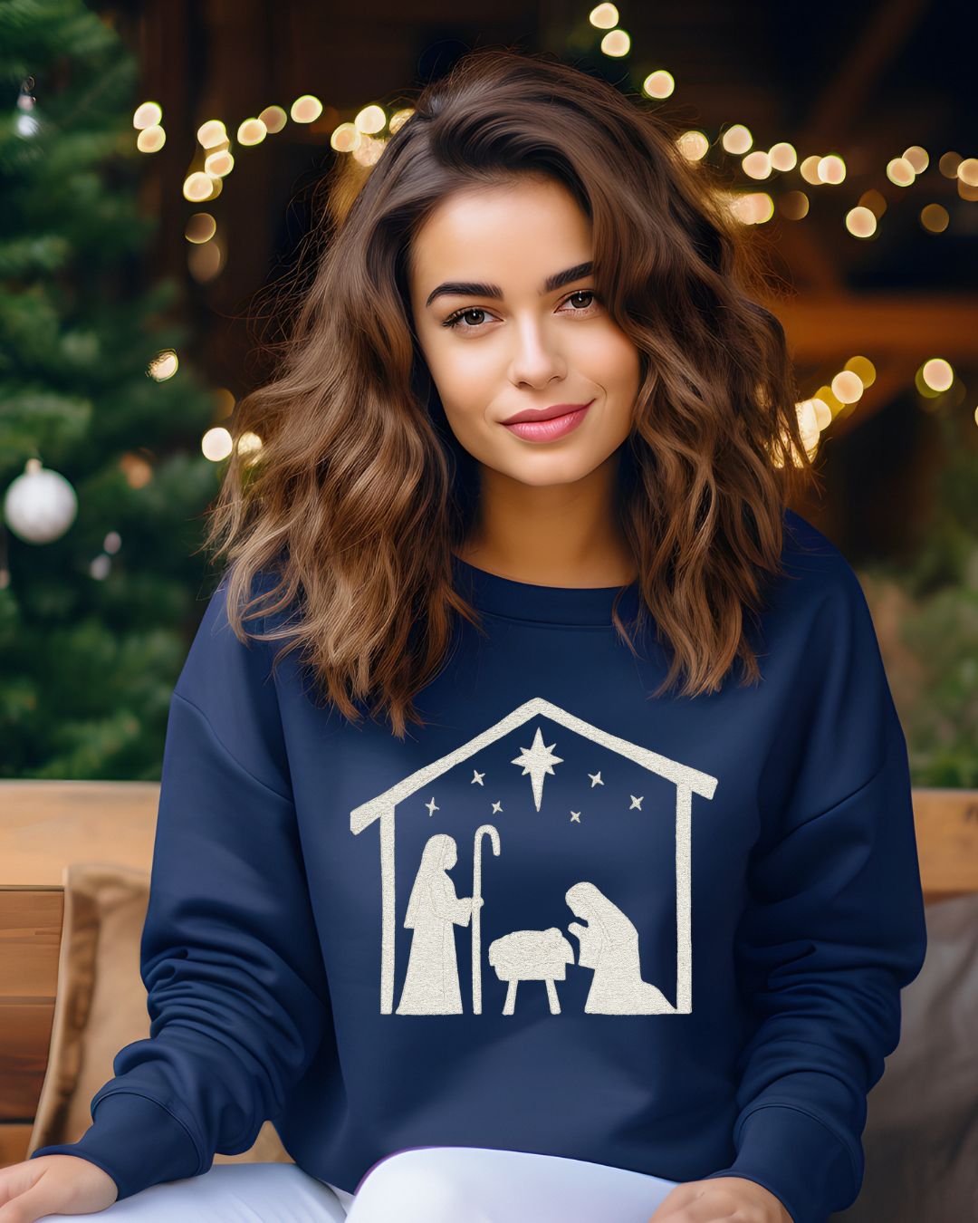 Minimalist Nativity Embroidered Sweatshirt | Neutral Christmas Crewneck | Cozy Faith-Inspired Holiday Apparel