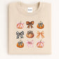 Fall Pumpkins and Bows Crewneck | Cozy Autumn DTG Sweatshirt | Checkered, Leopard & Plaid Bow Pumpkin Design