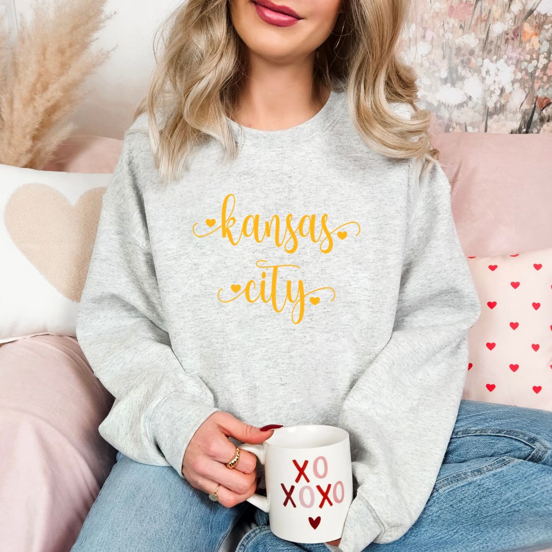 Kansas City script with hearts DTF shirt