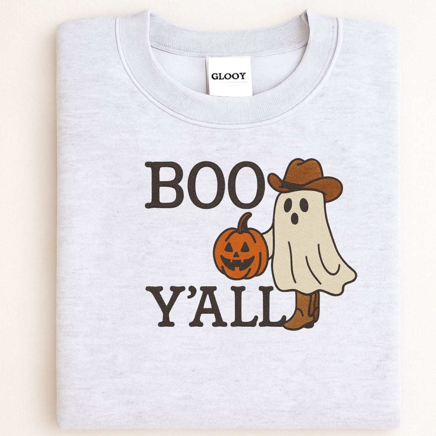 Boo Y’all Ghost Cowboy Embroidered Sweatshirt | Western Fall Halloween Crewneck