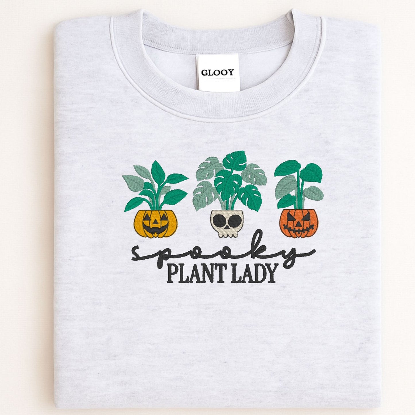 Spooky Plant Lady Halloween Sweatshirt – Jack-o'-Lantern Embroidery – Plant Mom Fall Crewneck