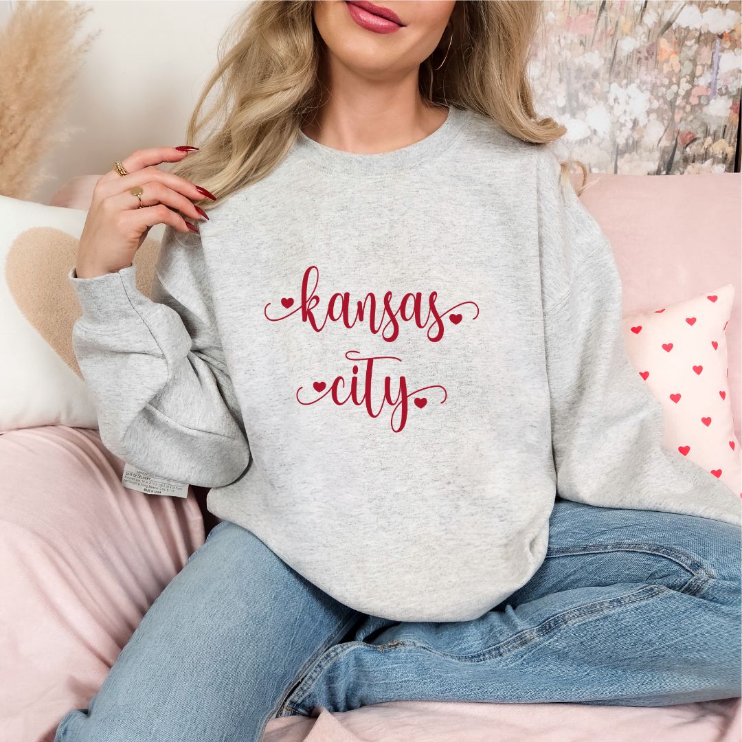 Kansas City script with hearts DTF shirt