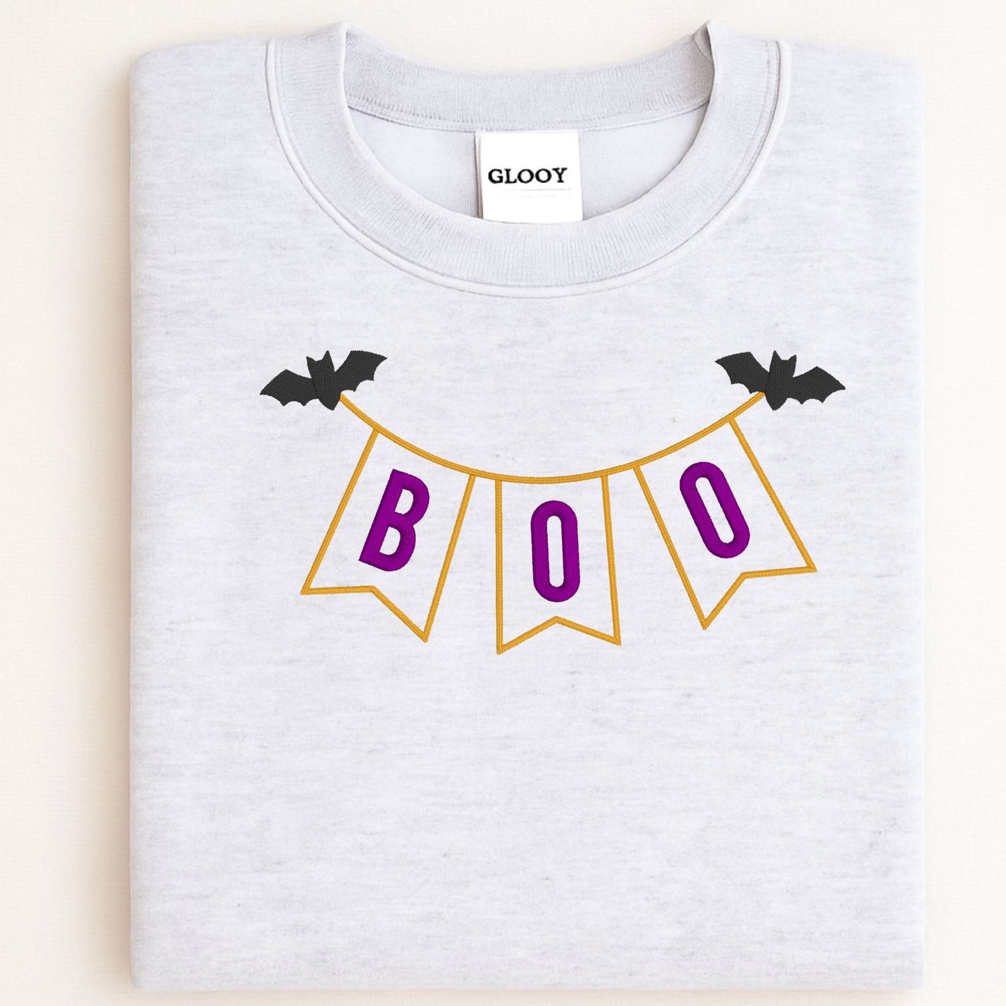 Halloween BOO Banner Applique Embroidery Shirt | Fall Pumpkin Patch Outfit | Spooky Season Sweatshirt | Cute Bats & Pennant Top