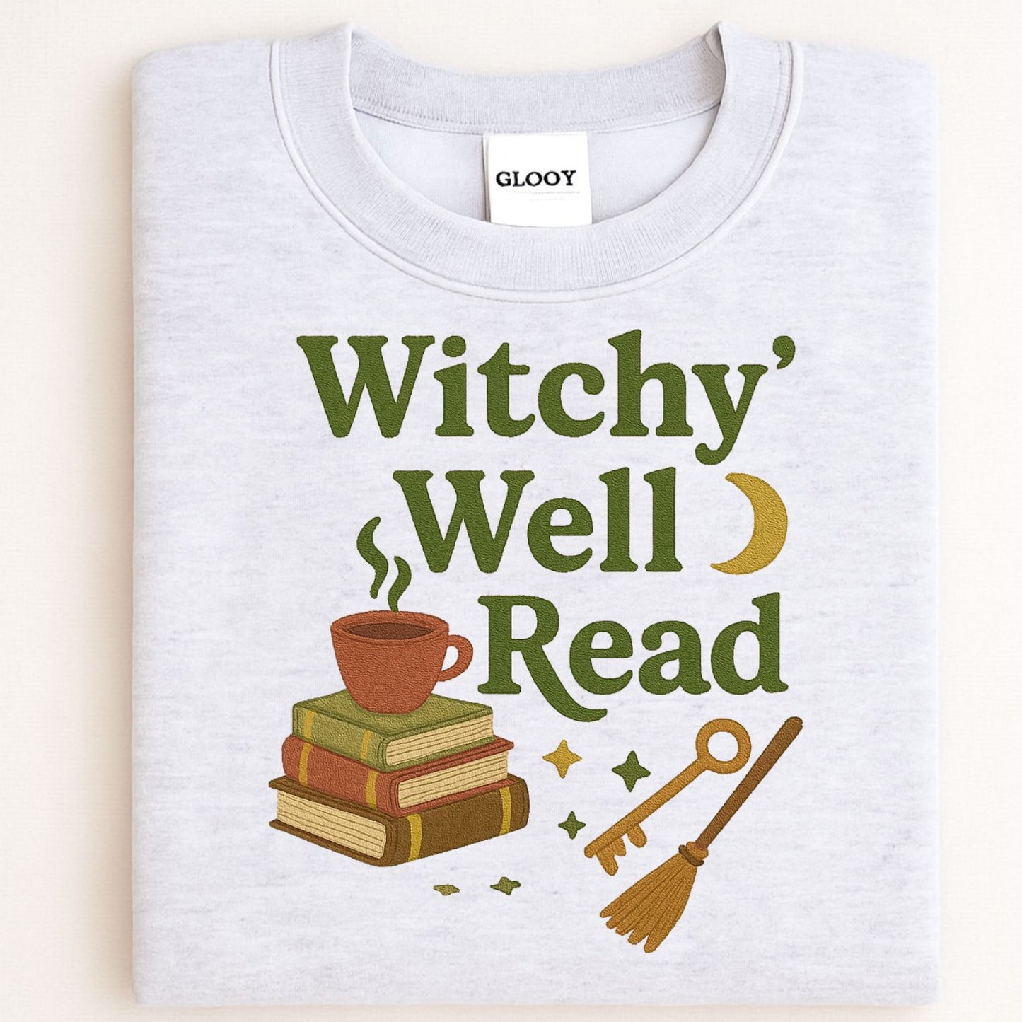 Witchy Book Lover Embroidered Sweatshirt – Spooky Autumn Cozy Reading Crewneck