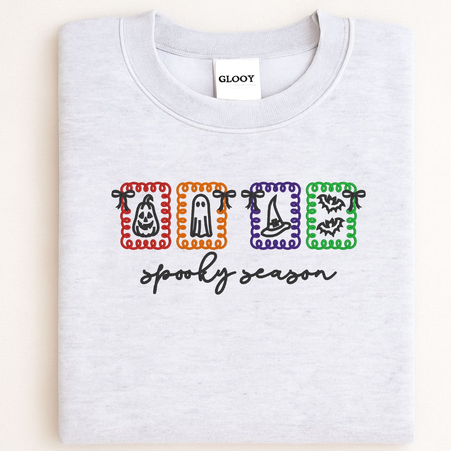 Spooky Season Embroidered Halloween Sweatshirt – Cute Ghost Fall Crewneck for Women