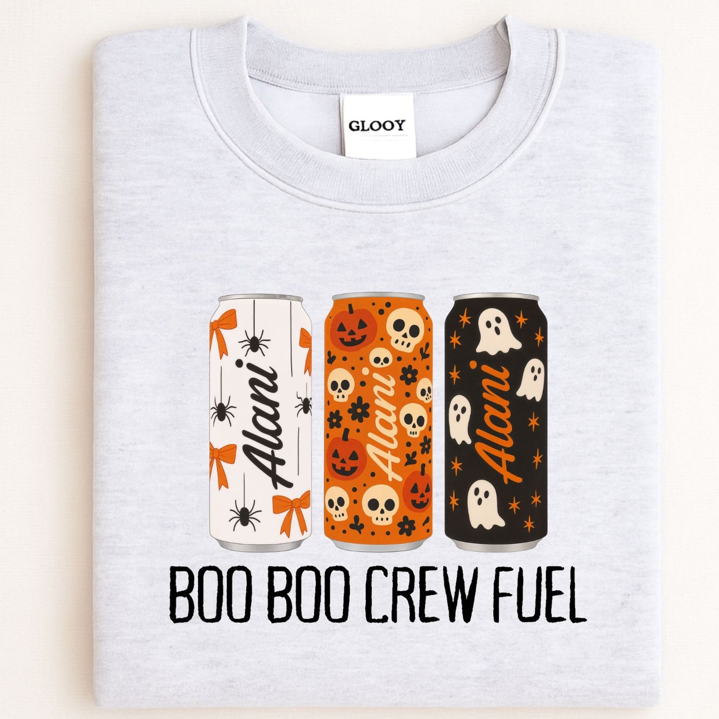 Boo Boo Crew Fuel Halloween Shirt, Trendy Spooky Energy Can Graphic Tee - Cute Ghost Skull Pumpkin Fall Vibes T-Shirt, Viral Halloween shirt
