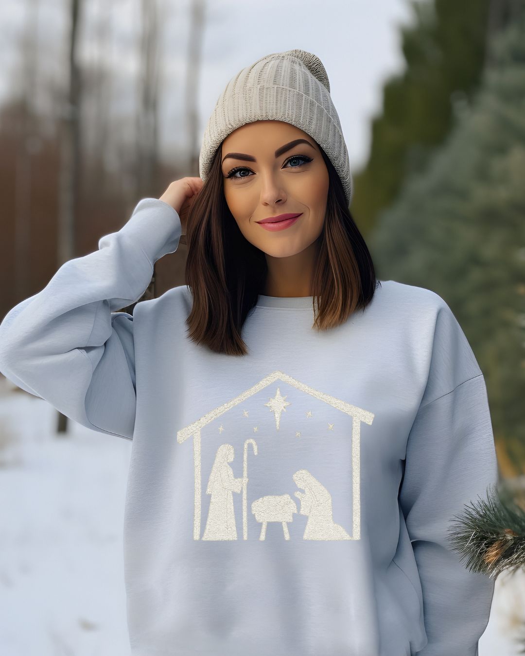 Minimalist Nativity Embroidered Sweatshirt | Neutral Christmas Crewneck | Cozy Faith-Inspired Holiday Apparel