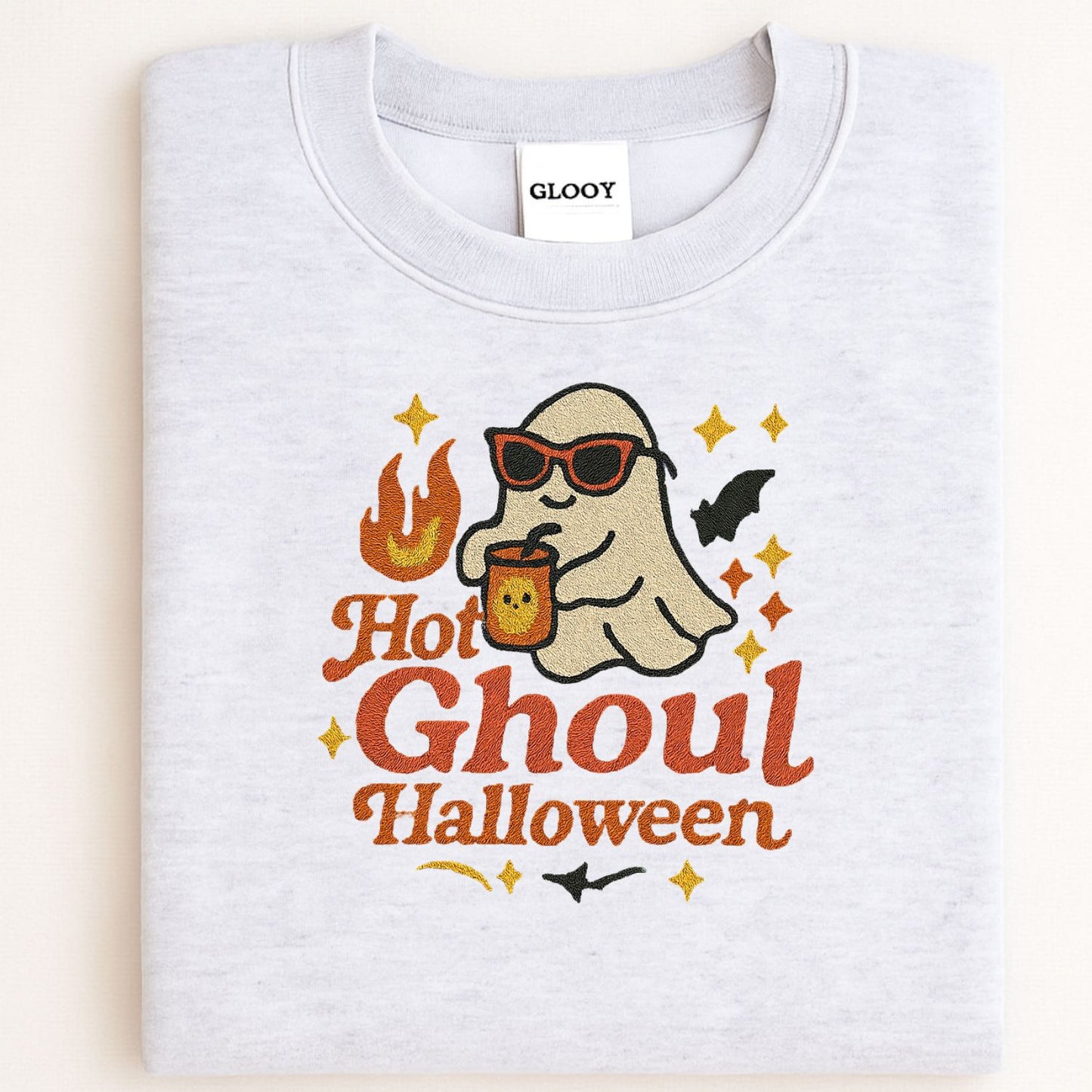 Hot Ghoul Halloween Embroidered Sweatshirt | Cozy Fall Ghost Crewneck | Spooky Season Pullover for Women