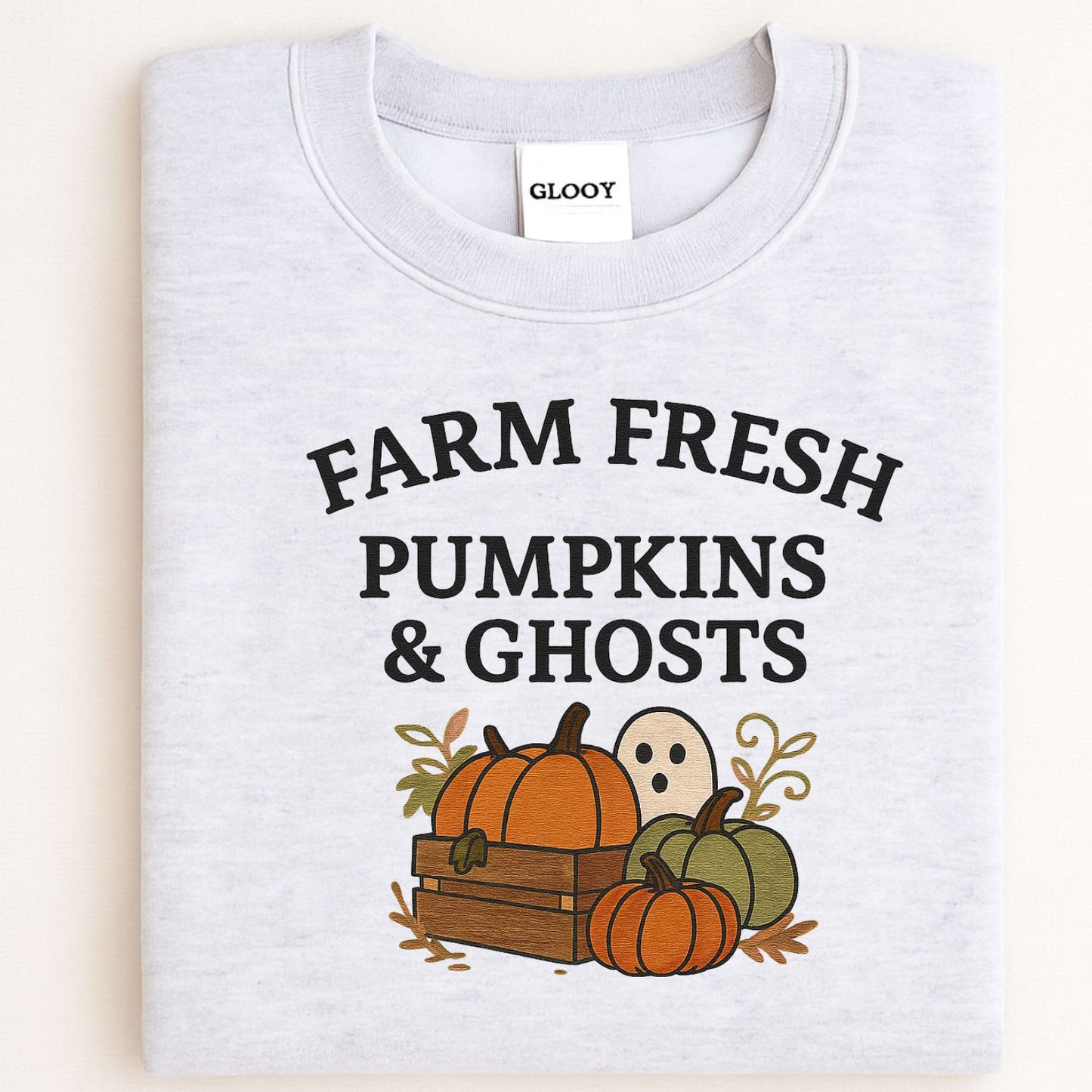 Farm Fresh Halloween Sweatshirt – Ghost & Pumpkin Embroidery Fall Crewneck