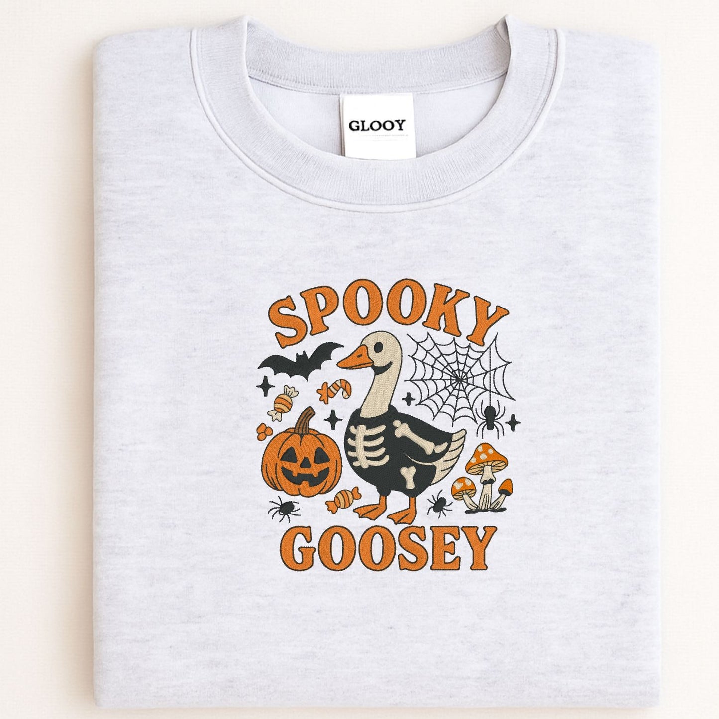 Spooky Goose Skeleton Embroidered Halloween Sweatshirt – Funny Fall Crewneck