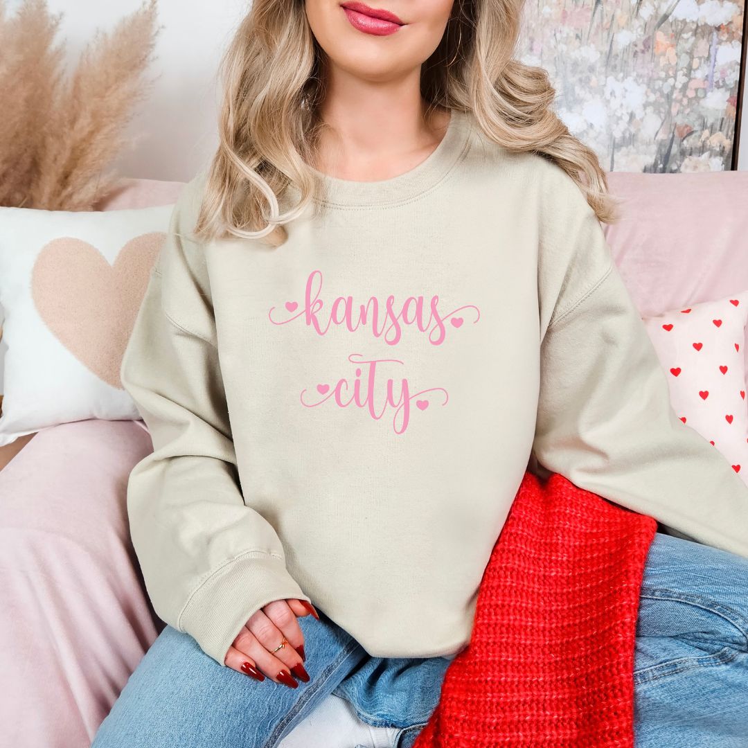 Kansas City script with hearts DTF shirt