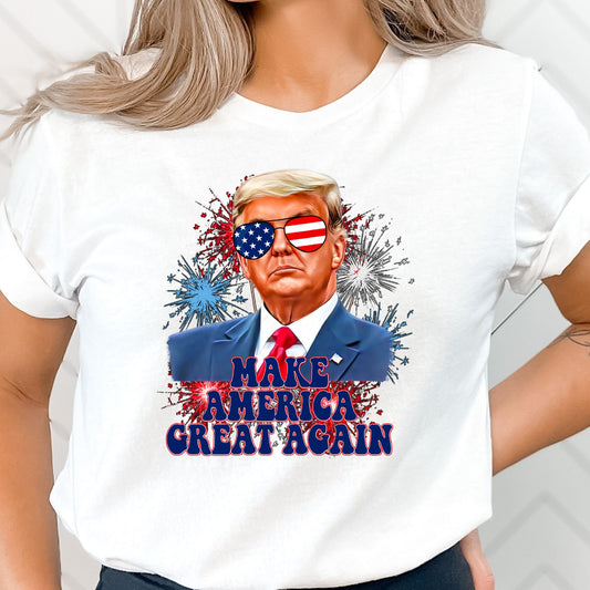 Make america great again funny donald trump tshirt or crewneck, patriotic tshirt with fireworks, summer apparel