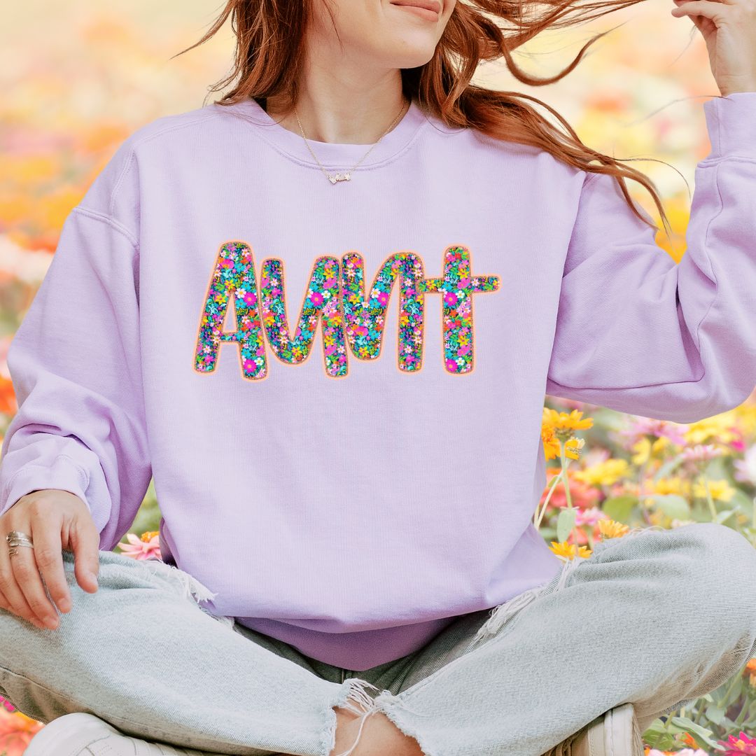 Floral hand written Aunt DTF print shirt