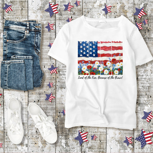 Patriotic Floral American Flag Shirt - Wildflower Flag Tee - 4th of July USA Shirt - Memorial Day Apparel - Vintage Americana T-Shirt