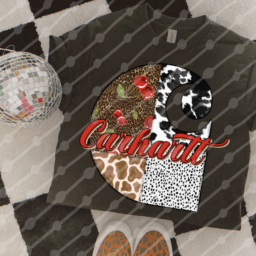 Mixed Animal Print Tee – Cherry Leopard, Cheetah, Cow & Dalmatian Graphic