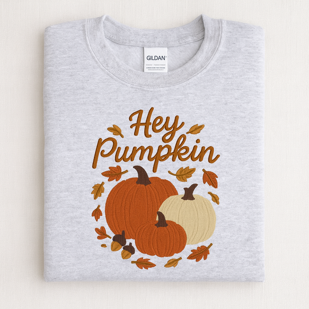Hey Pumpkin Embroidered Fall Sweatshirt | Cozy Autumn Pumpkin Crewneck | Cute Thanksgiving Gildan Fleece | Fall Outfit Essential