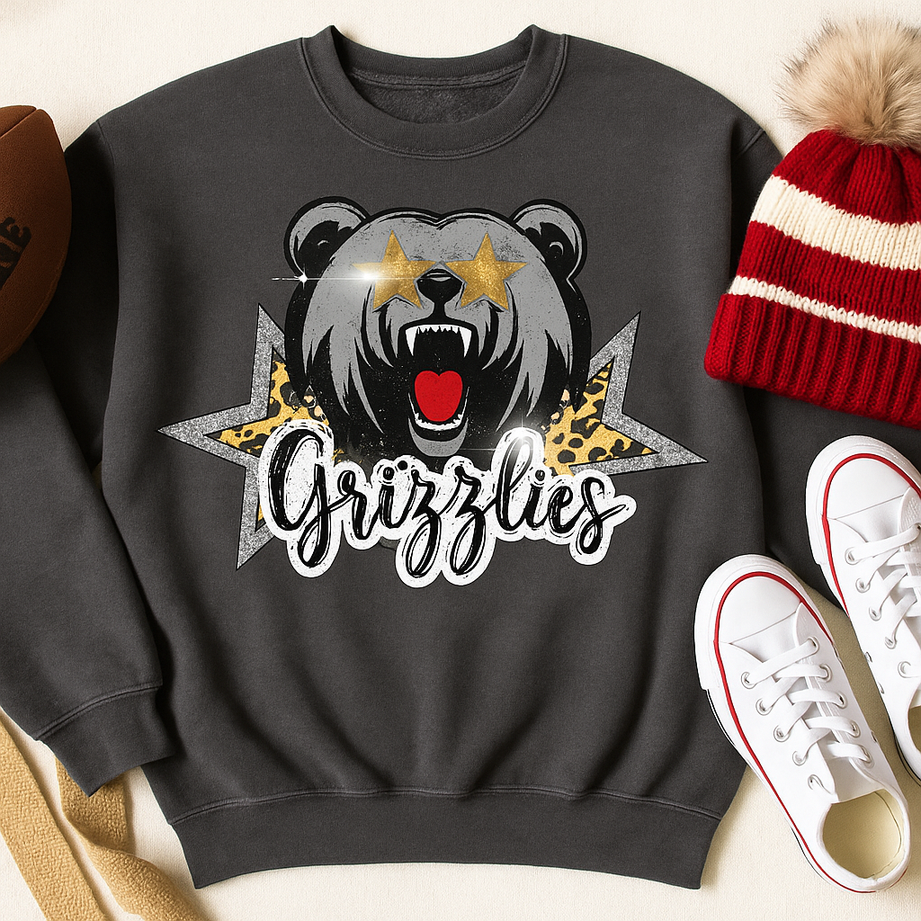 Grizzlies Team Shirt | School Spirit Tee | Leopard Star Mascot T-Shirt | Game Day Graphic | DTG Printed | SEK Local | Unisex Fit Tee