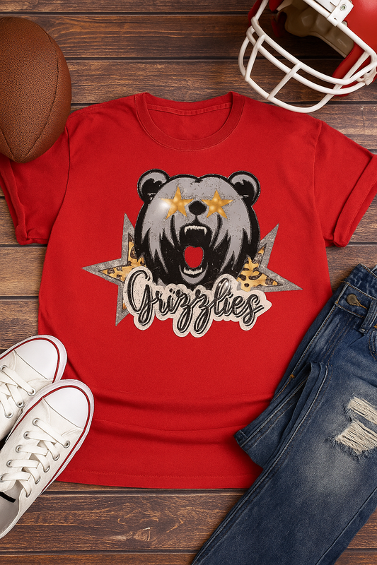 YOUTH Grizzlies Team Shirt | School Spirit Tee | Leopard Star Mascot T-Shirt | Game Day Graphic | DTG Printed | SEK Local | Unisex Fit Tee