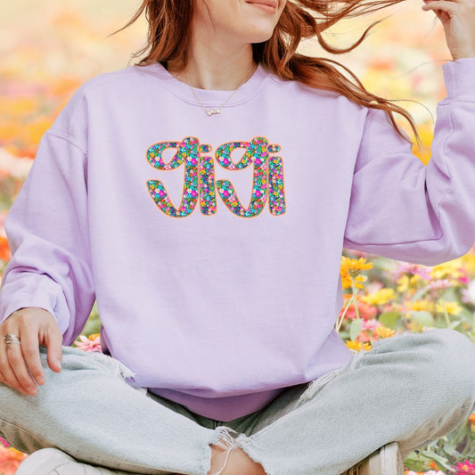 Floral hand written Gigi DTF print shirt