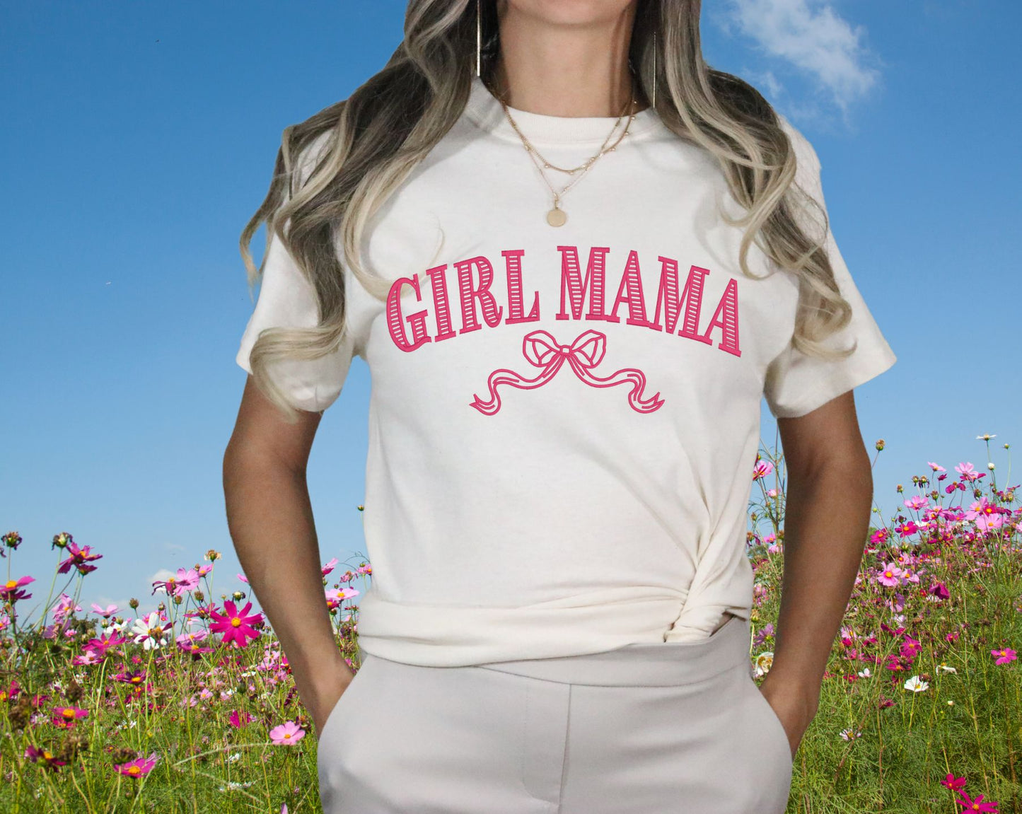 Embroidered Girl Mama Shirt - Choose Your Colors, Stylish Design