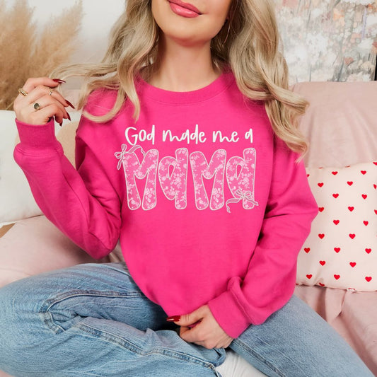 So God Made Me A MAMA faux embroidery lace DTF