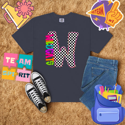 Rainbow Wildcats Bow Spirit Shirt | Checkered Game Day Graphic Tee | Back to School Team Pride Tee (Copy) (Copy) (Copy) (Copy) (Copy)