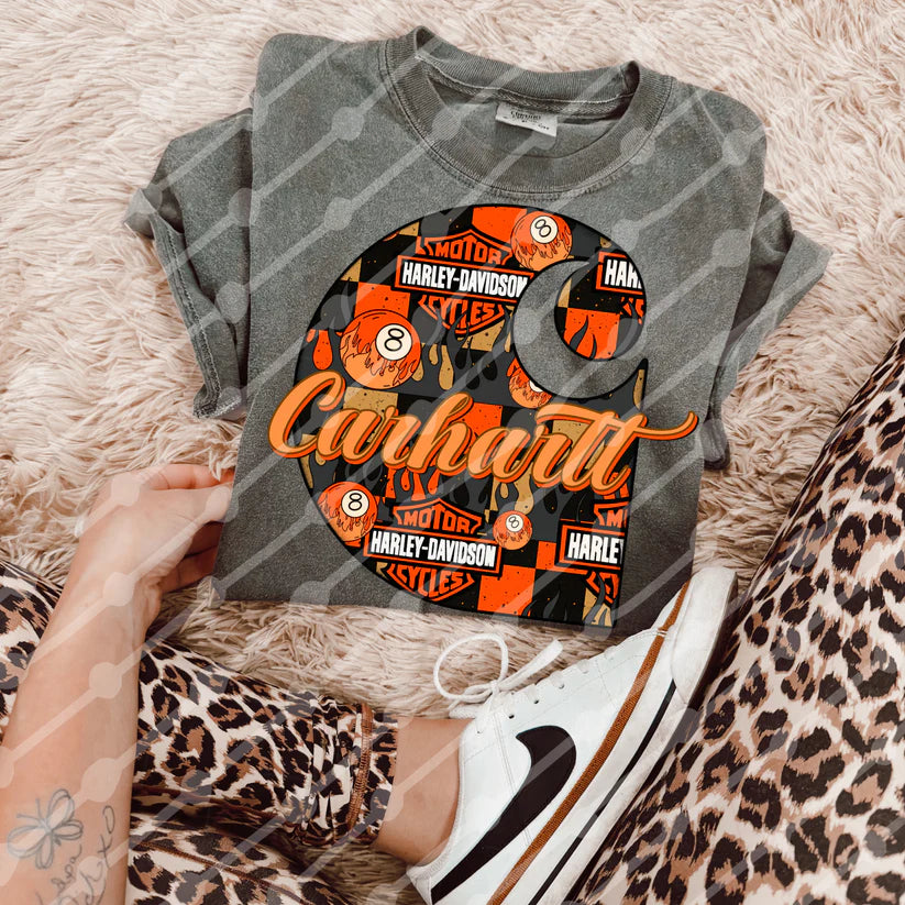 Biker Graphic Tee – Orange Flames & Retro Moto Style Shirt