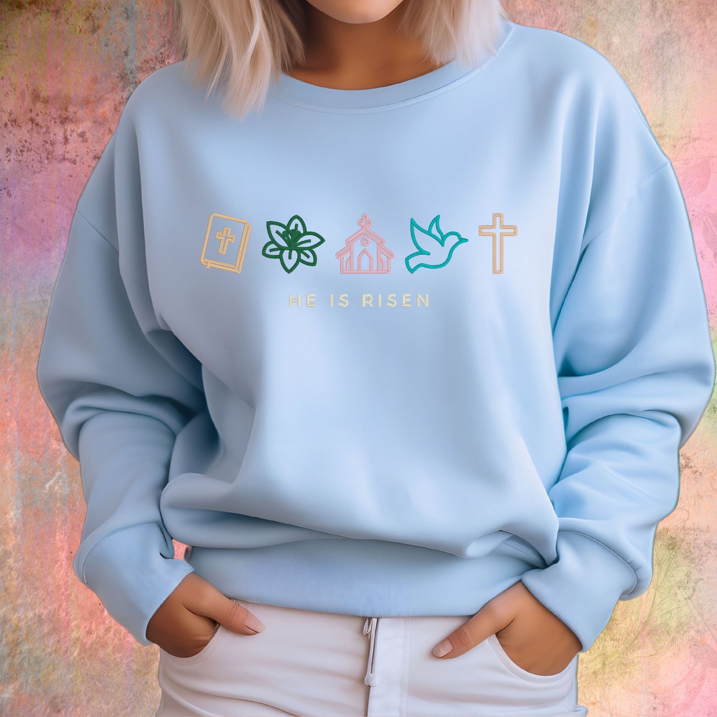 He Is Risen Easter Religious Embroidered Shirt