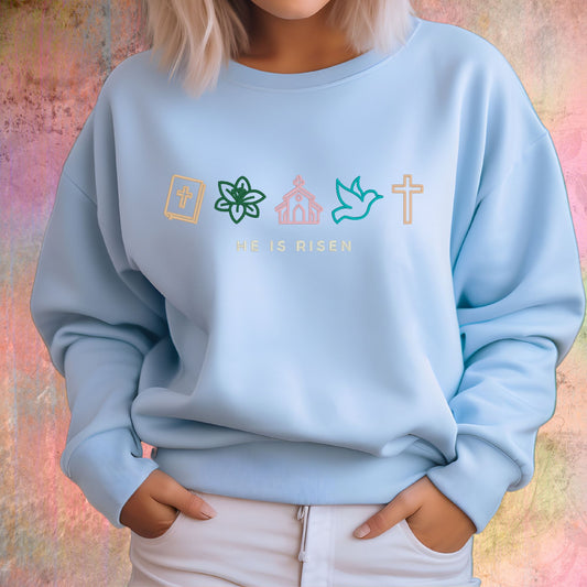 He Is Risen Easter Religious Embroidered Shirt