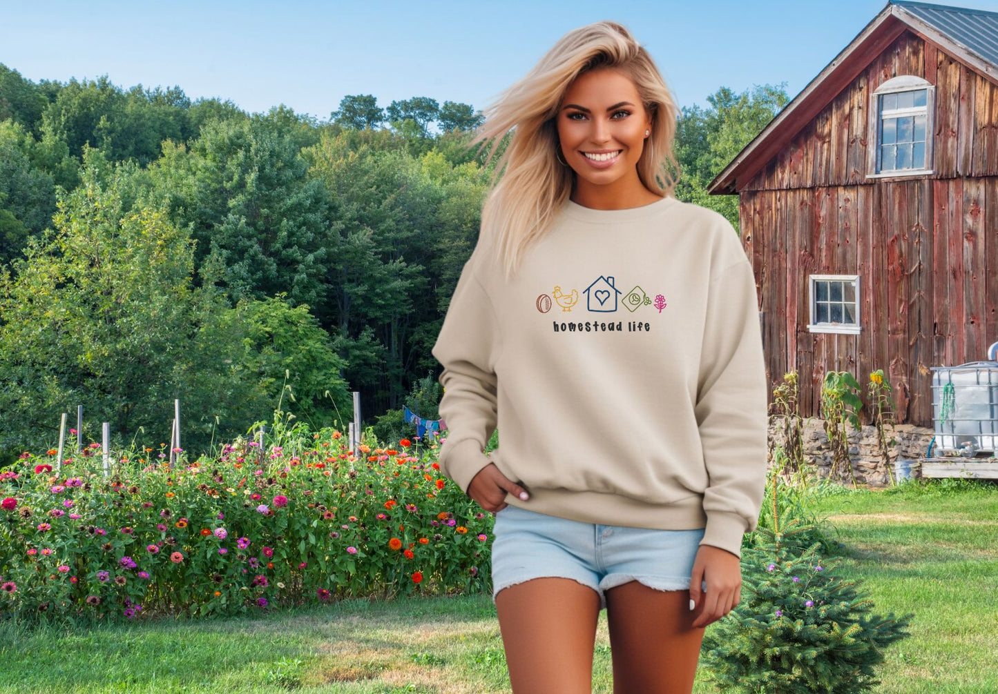 Rustic Homestead Life Embroidered shirt with Trendy Icons