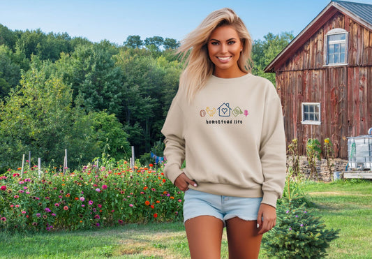 Rustic Homestead Life Embroidered shirt with Trendy Icons