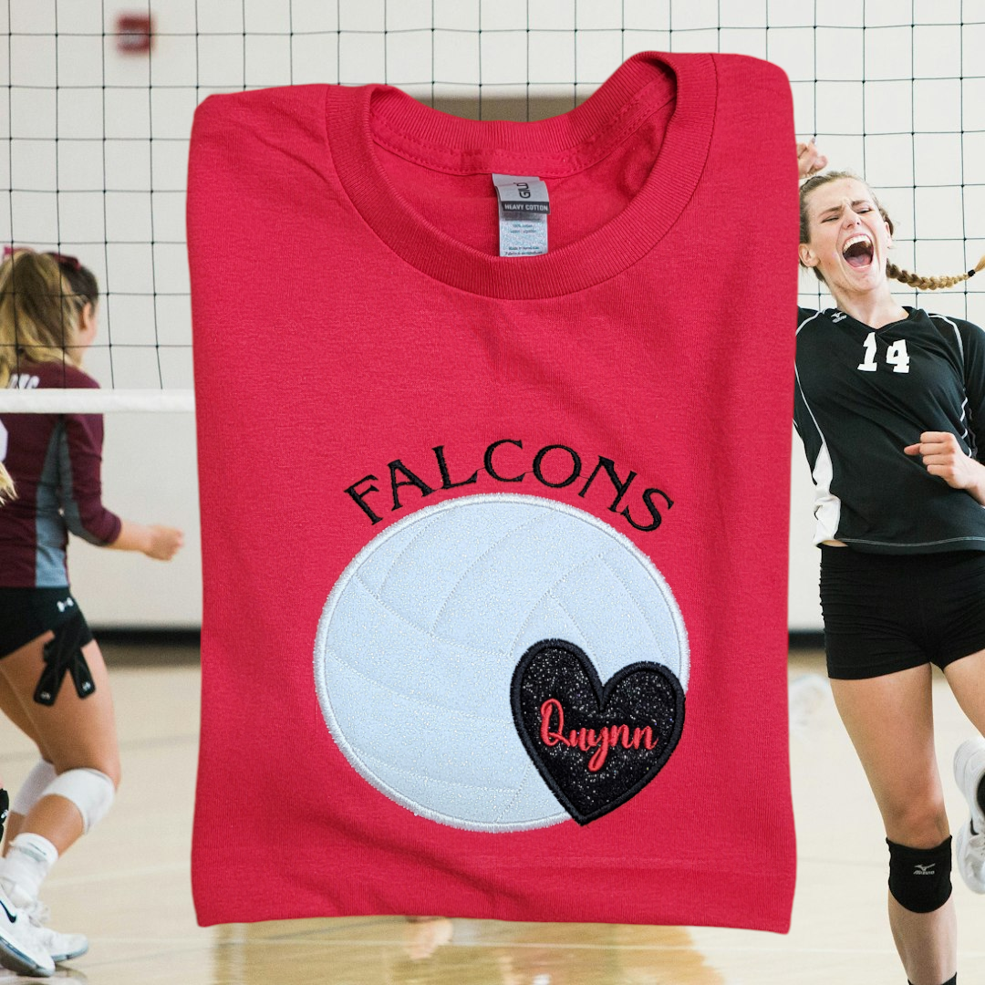 Custom Comfort Colors Volleyball glitter vinyl applique Embroidered Shirt