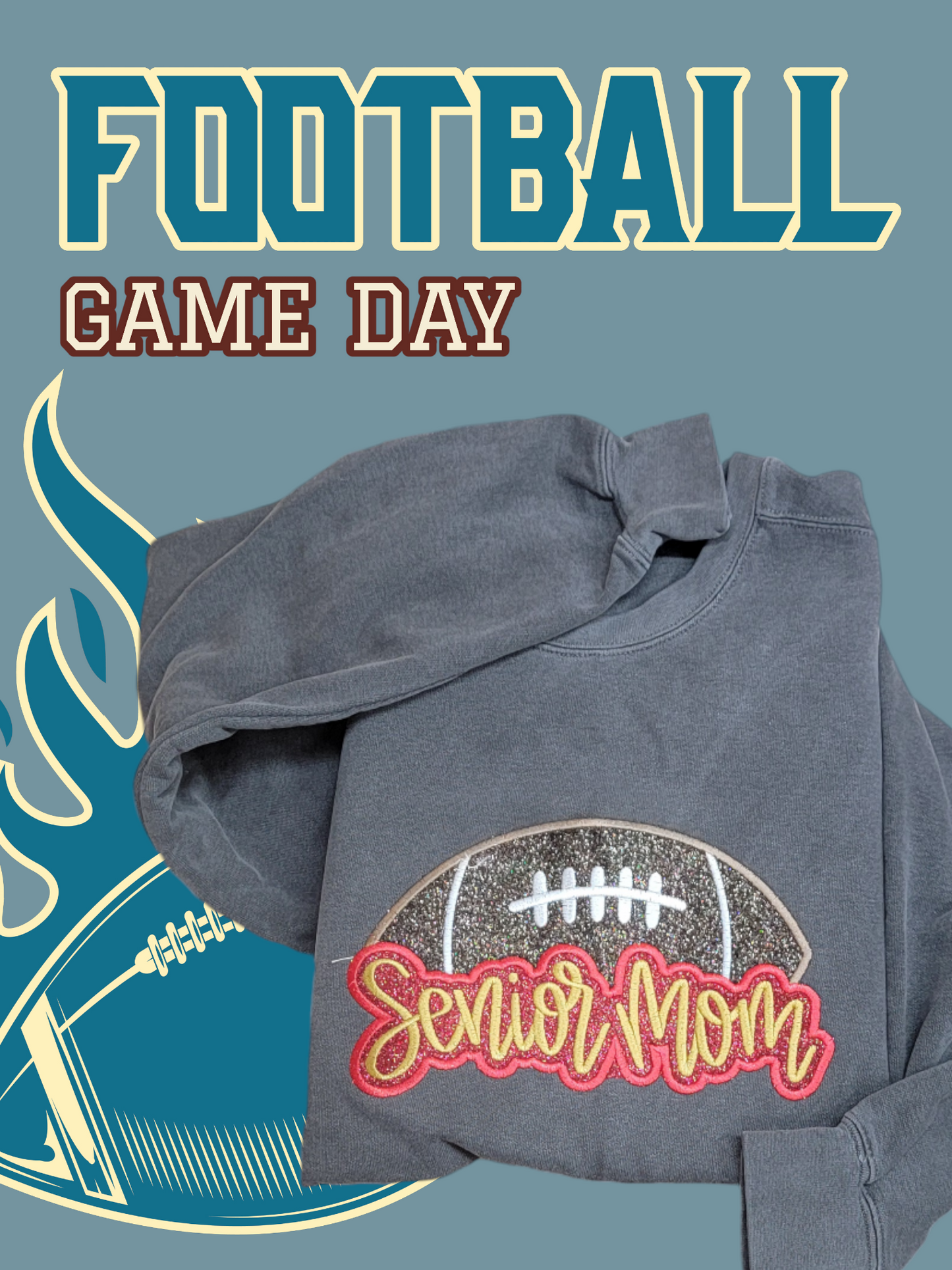Football Game Day Embroidery Sweatshirt, Football Fans Sweatshirt, Gift For Mom Fan