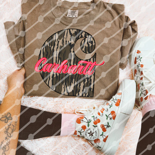 Brown Camo Tee with Pink Script – Comfort Colors Country Girl Shirt
